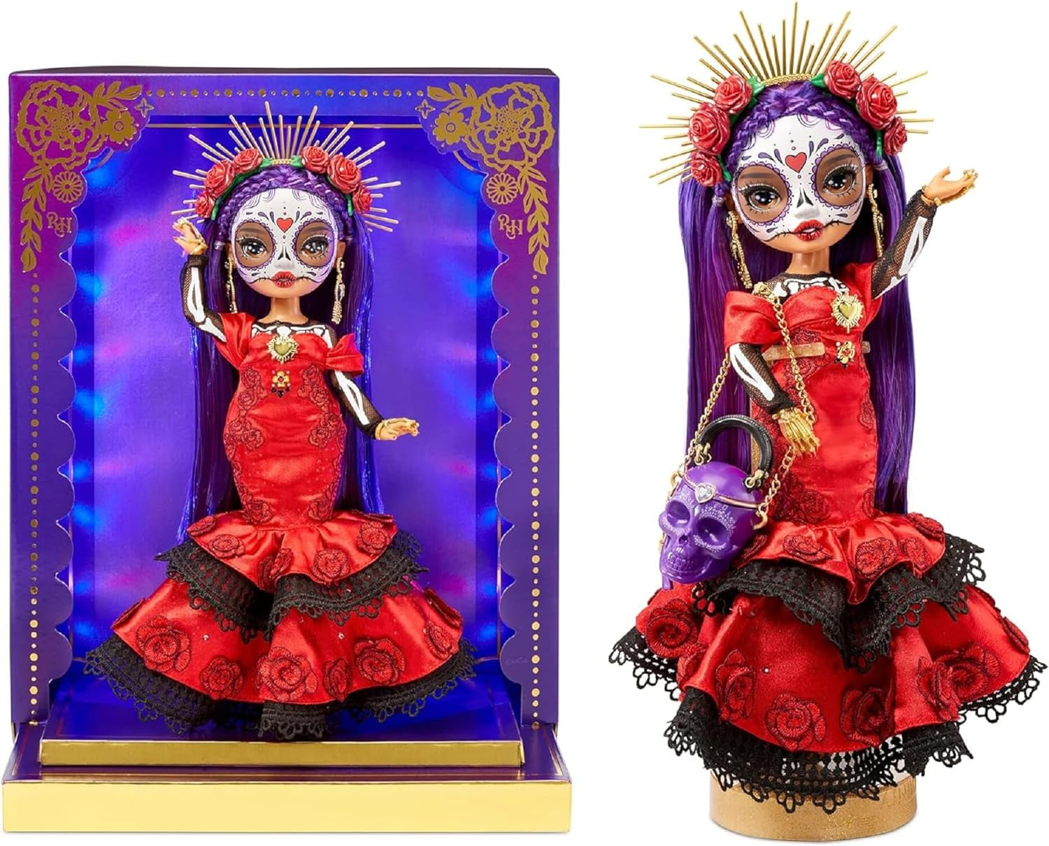 Rainbow High 2022 Día De Los Muertos Festive Edition – Maria Garcia – Sběratelská panenka (28 cm) s malováním na obličej a taškou Calavera – Světelný displej a prémiové příslušenství