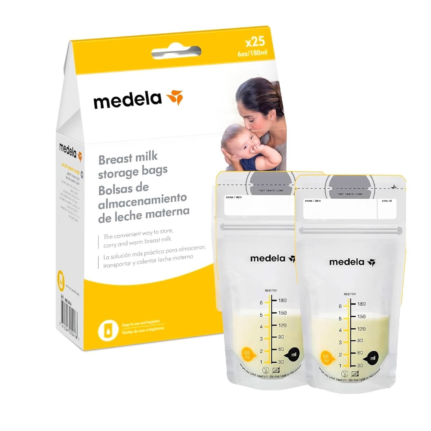 Medela sáčky pro skladování mateřského mléka 25 ks, cca. 200 ml, bílá (španělská verze) Potraviny a doplňky pro kojení Bebe Naty Shop