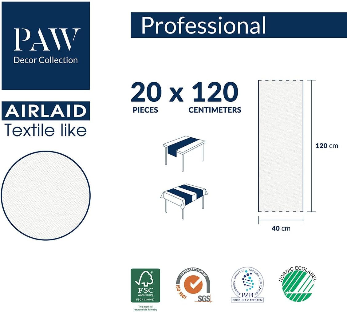 PAW - Airlaid Table Runner (40 cm X 24 M) I Stolní dekorace pro přijímání, biřmování, svatbu, výročí, zahradní slavnost, křest I Dekorace na stůl Elegantní stuha na stůl - Vrbová ratolest I Vrbová ratolest