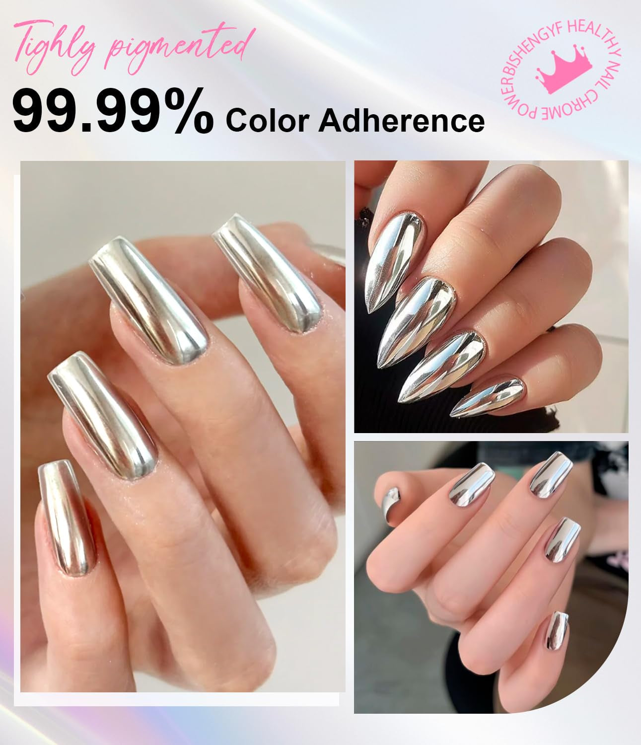 BISHENGYF Silver Chrome Nail Powder – Metal Holo Chromfarbener Nagelpuder, 1G Cromepulver Nägel Glitzer Glänzende Silver Nagelpulver Spiegeleffekt Pigment Nagelkunst, Diy-Dekor-Dekor Frauen Geschenk