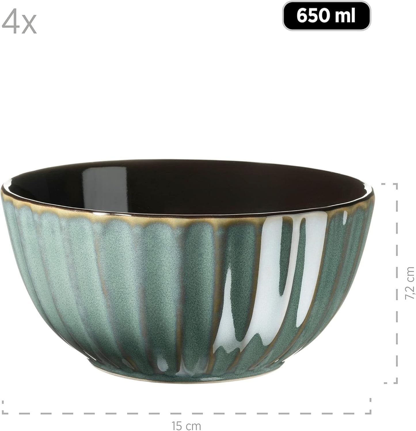 MÄSER 931964 Sada nádobí řady Confino pro 4 osoby, moderní vintage vzhled, keramická kombinovaná sada, 20 kusů, benzínová barva s černými akcenty, dlaždice
