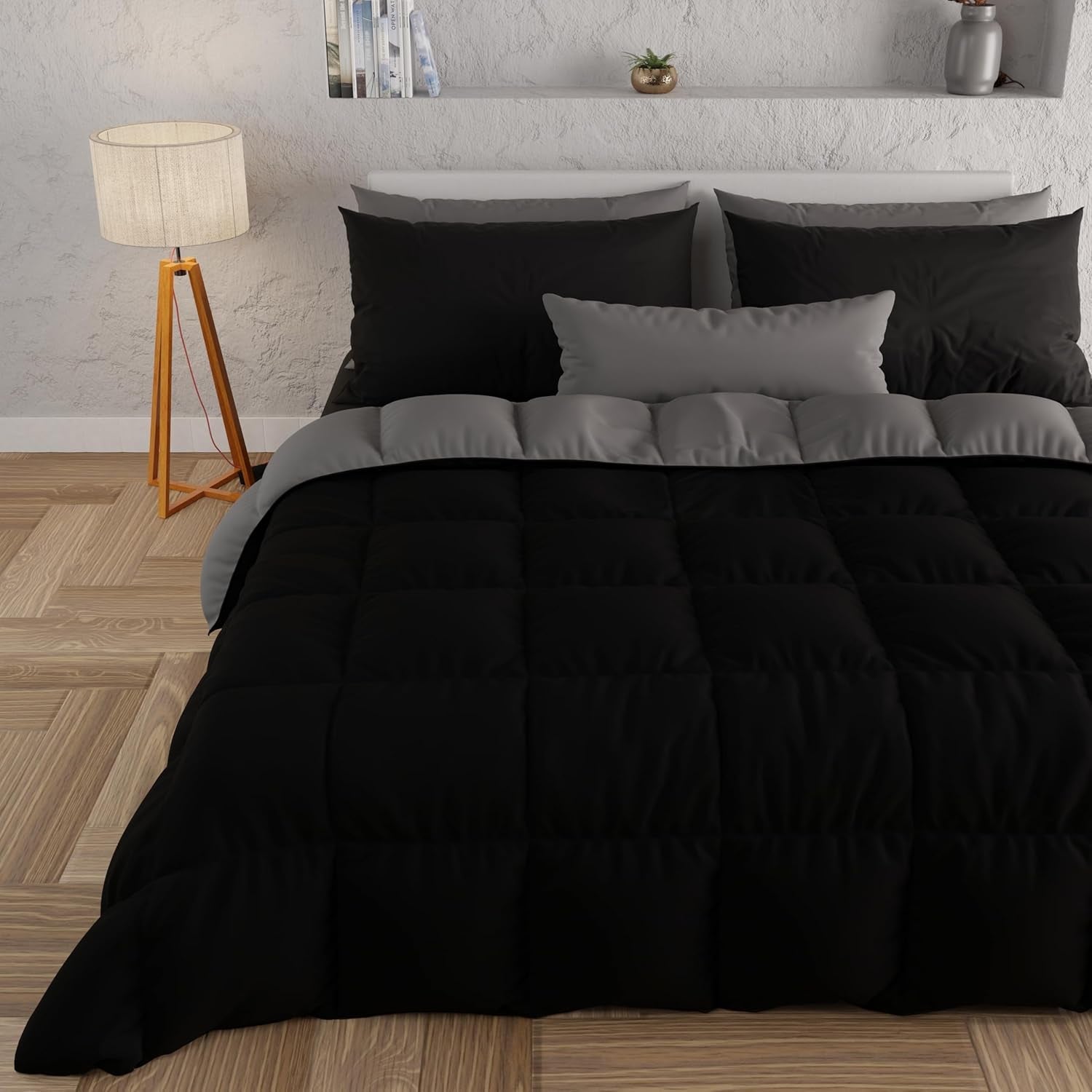 PETTI Artigiani Italiani - Dvojlůžková zimní přikrývka, maxi, jednobarevná, oboustranná, bílá, šedá, 100% Made in Italy Peřiny a přikrývky Naty Shop Black Matrimoniale Maxi