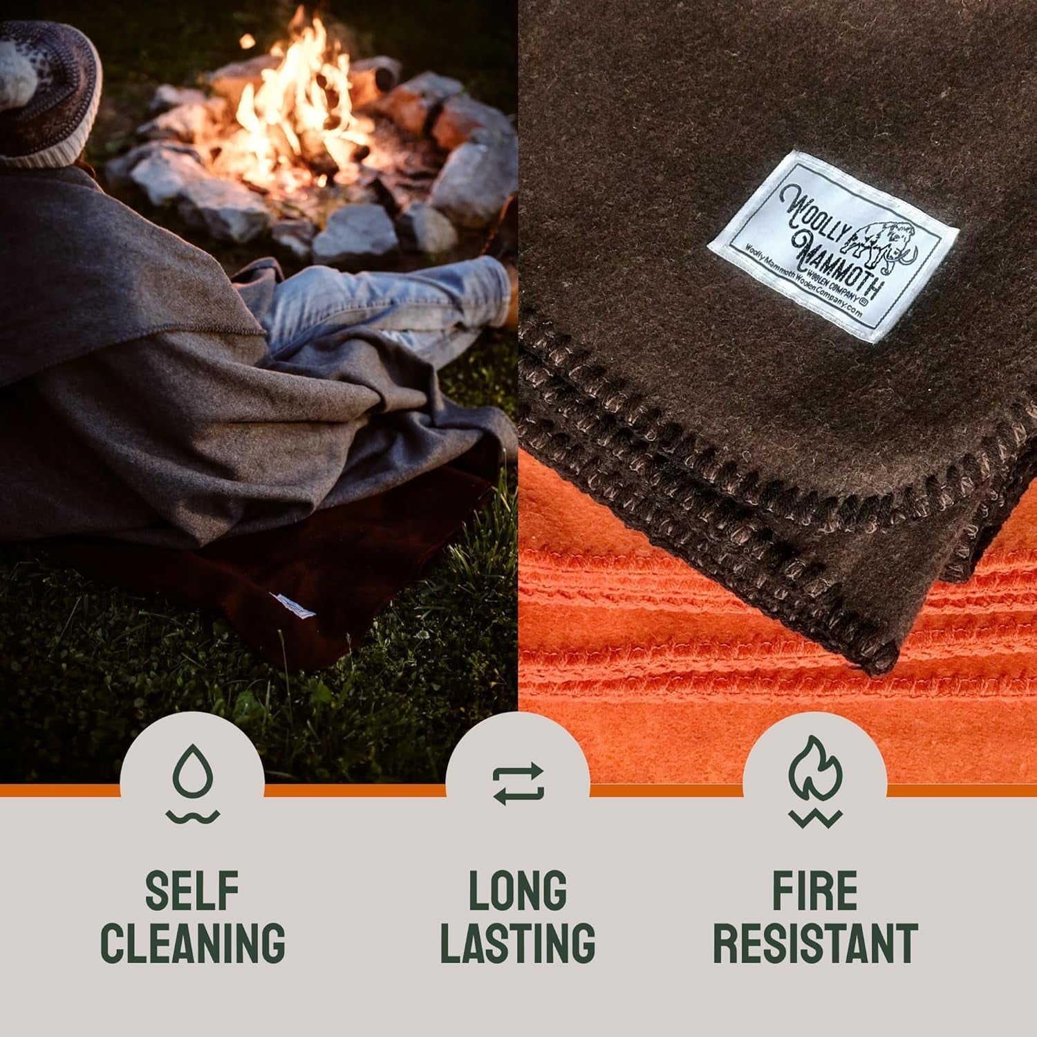 Kempingová deka Woolly Mammoth Woolen Co., extra velká, merino vlna, Perfektní outdoorové vybavení pro bushcraft, kempování, trekking, turistiku, přežití nebo chatovou deku. Hnědá, 168 X 228 Postele a přikrývky Woolly Mammoth Woolen Company