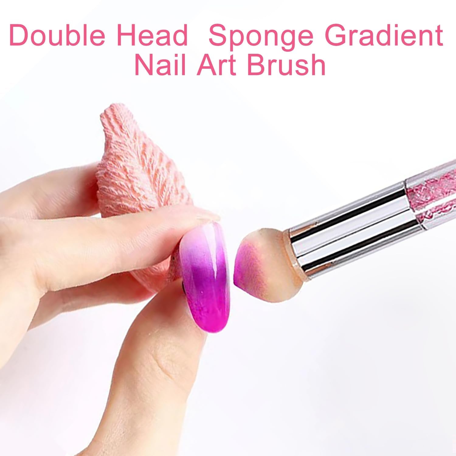 2 Stück Nail Art Rendering-Werkzeuge Doppelter Kopf, Sponge Brush Applicator Inkl 8 Ersatzköpfe, Nail Art Schwamm Und Tupfpinsel (Weiß, Rosa)