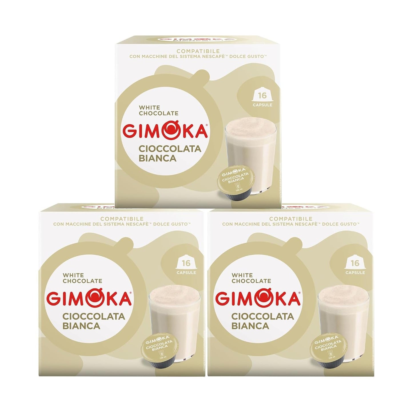 Gimoka Kaffeekapseln, Gesmack WEISSE CHOKOLADE - 48 Kapseln Kompatibilní s Kaffeemaschinen der Marke Nescafè* Dolce Gusto*, 48 Stück (3 x 16 Getränke), Hergestellt v Itálii