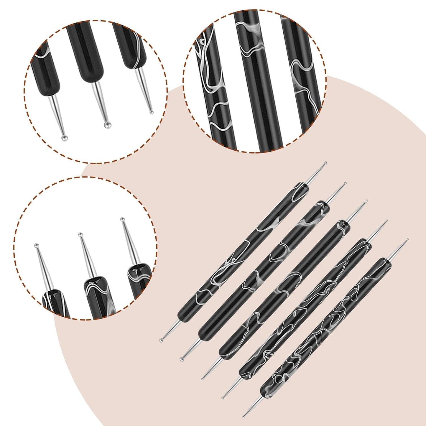 5 Stück Nail Design Tečkovací nástroje Nagelkunst Werkzeug Nagelpunkt Pinsel Punktierung Stift Marbleizing Werkzeug Für Nagelack Maniküre, Schwarz