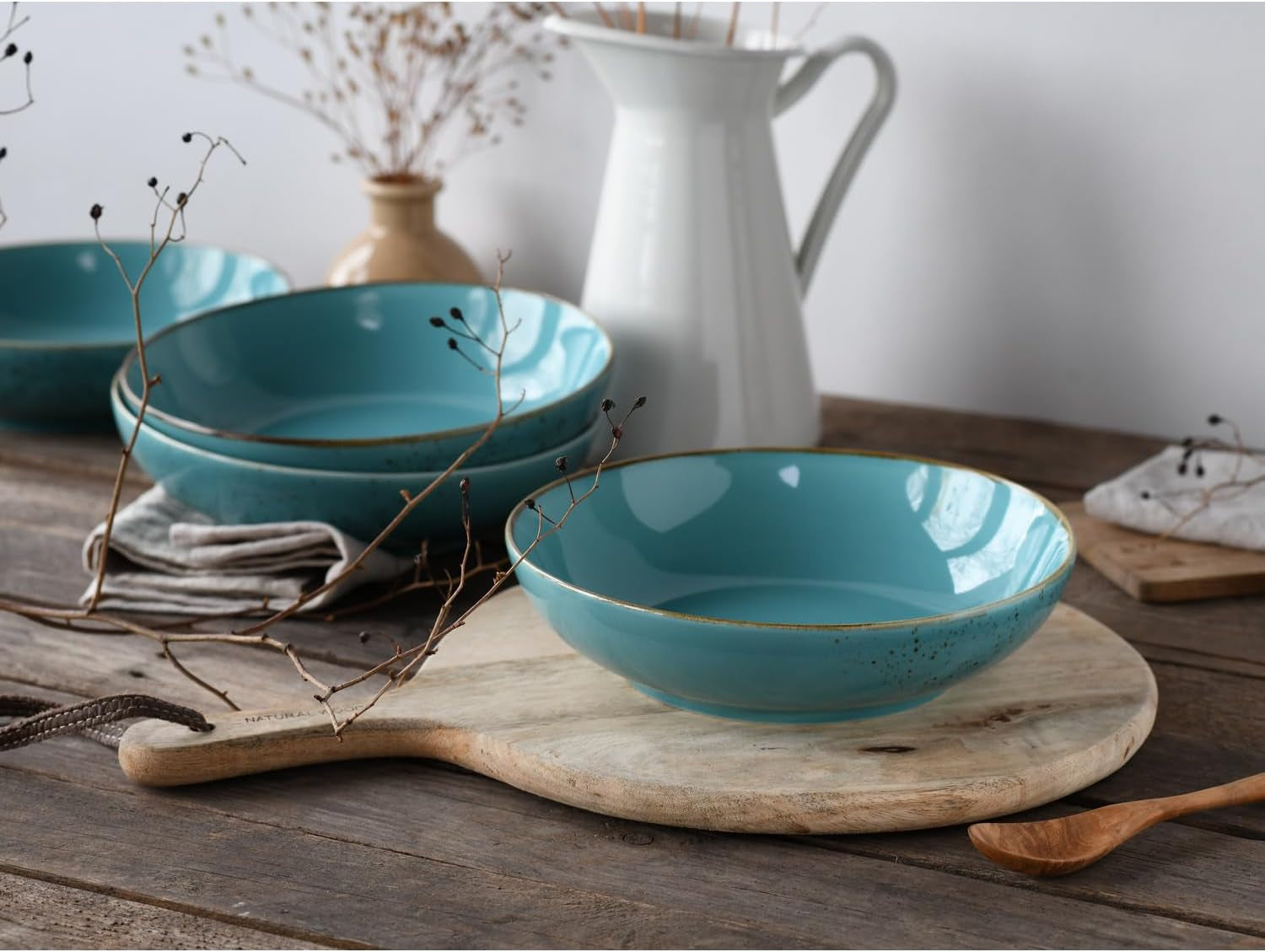 Creatable, 21683, Serie Nature Collection Water, 4-dílná sada pro 4 osoby, Poke Bowl aus Steinzeug, spülmaschinen- und mikrowellengeeignet, Qualitätsproduktion