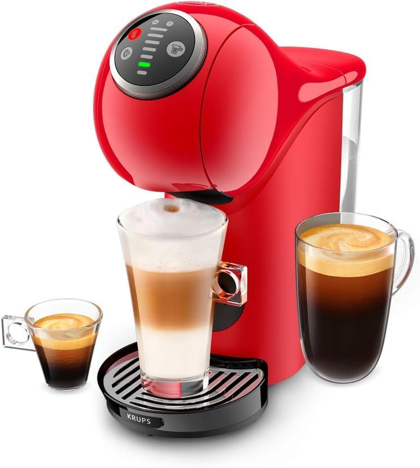 Krups KP3405 NESCAFÉ Dolce Gusto Genio S Plus kávovar na kapsle, espresso Boost, výběr teploty, teplé a studené nápoje, tlak čerpadla 15 barů, nádrž na vodu 0,8 l, 1500 W, barva červená s Café au Lait