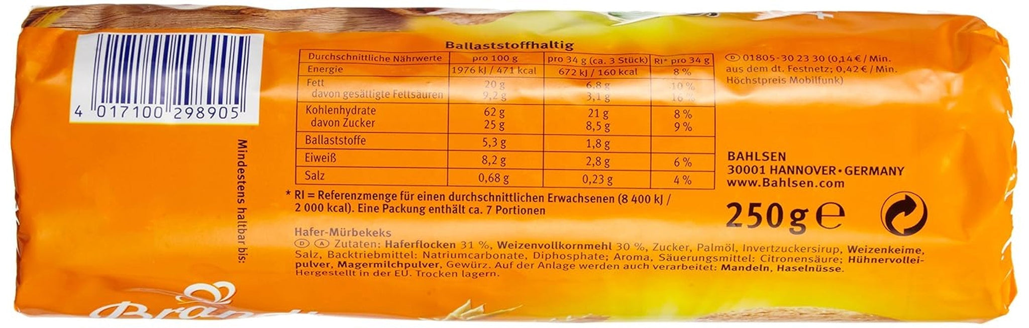 Bahlsen Hobbits Crunchy - Balení po 18 kusech - Úložný box - Ovesné celozrnné sušenky s vysokým obsahem vlákniny (18 x 250 g)