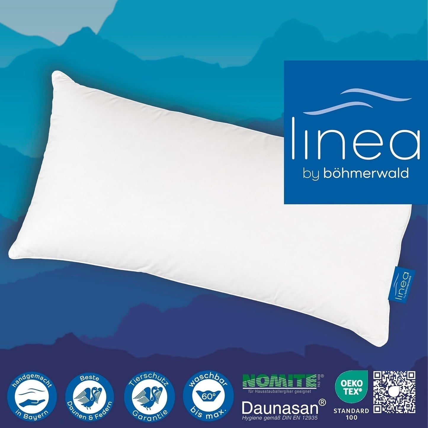LINEA by Böhmerwald - Cosy - Vysoce kvalitní polštář Balance, 40X80, 70% peří třídy 1, 30% nové prachové peří, vhodné pro alergiky, lze prát do 60°C, vyrobeno v Německu Standardní polštáře Naty Shop