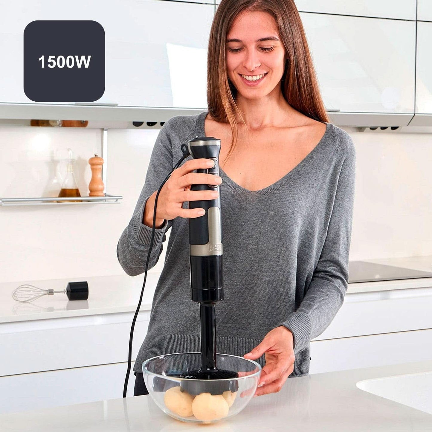 BLACK+DECKER Stolní mixér | BXHBA1500E | 1500 Watt | 20 rychlostí | Turbo | Edelstahl | Spritzschutz | Včetně Pürieraufsatz, Schneebesen, Zerkleinerer Und Messbecher Kitchen Naty Shop