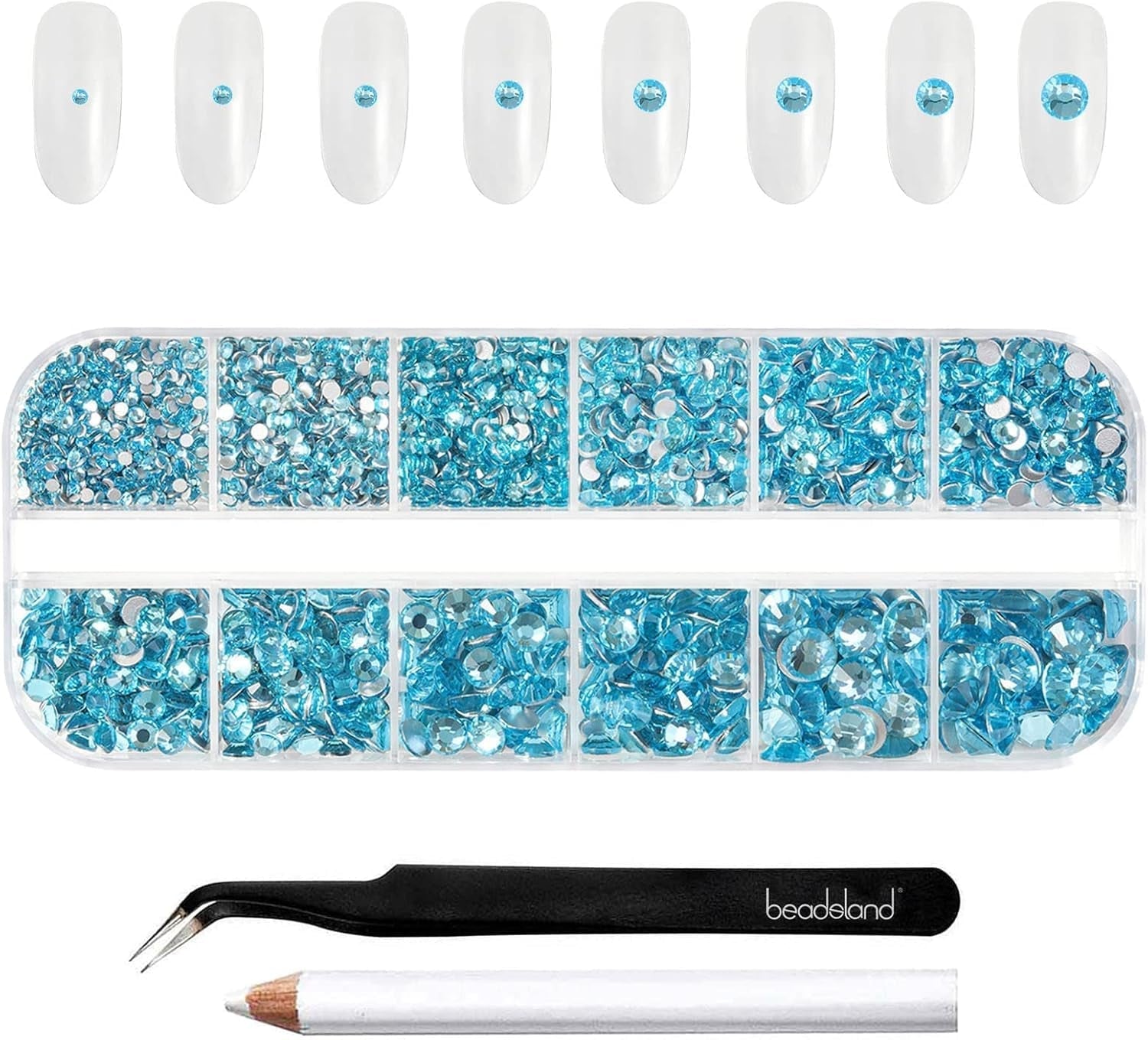 Beadsland 2500 ks Glas Nailart Strasssteine ​​​​Kristall Flatback Edelsteine ​​Runde, ​​Für Handwerk Gemischt 8 Größen SS4 ~ SS30 Mit Picking Pinzette Und Stift (Kristall Weiss)
