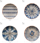 MÄSER 934017 Iberico Blue Jídelní set pro 4 osoby, 12dílný, maurský styl, různé vintage vzory v bílé a modré, keramika
