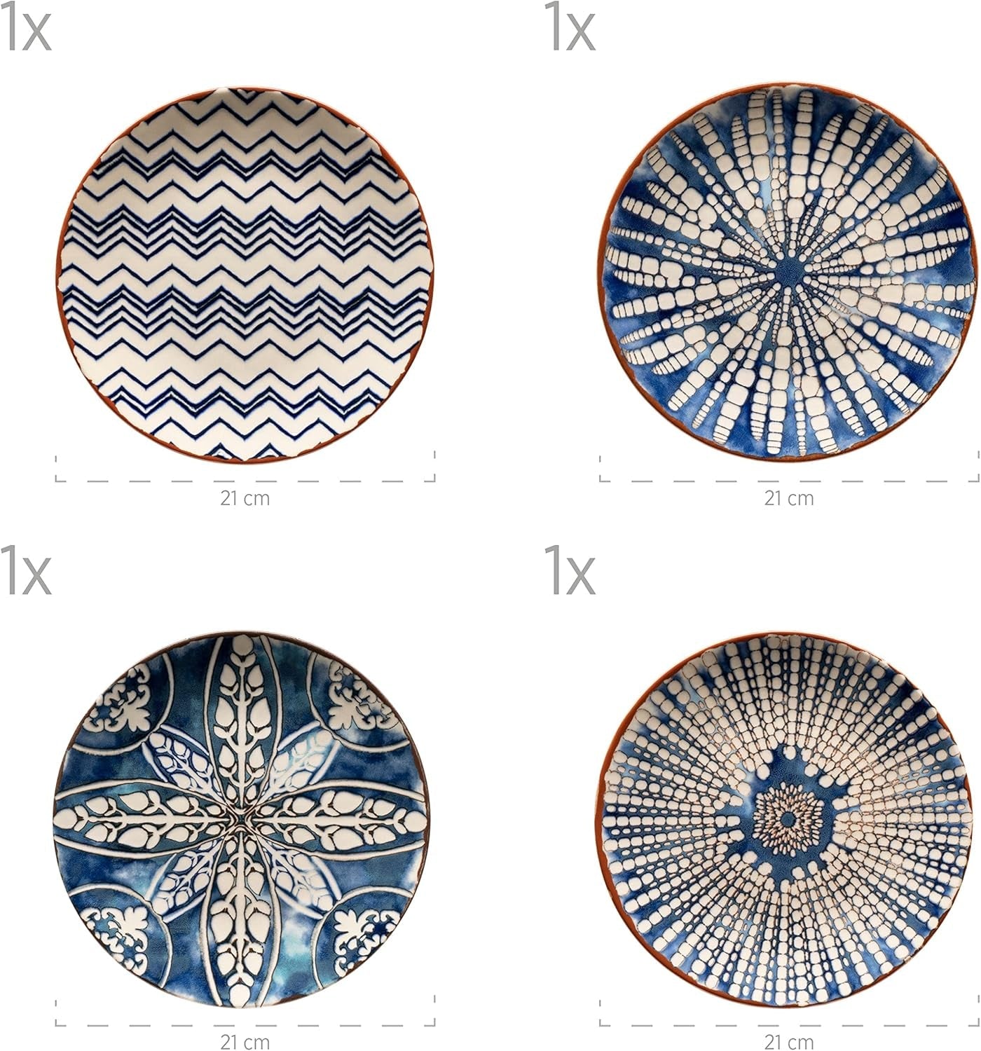MÄSER 934017 Iberico Blue Jídelní set pro 4 osoby, 12dílný, maurský styl, různé vintage vzory v bílé a modré, keramika