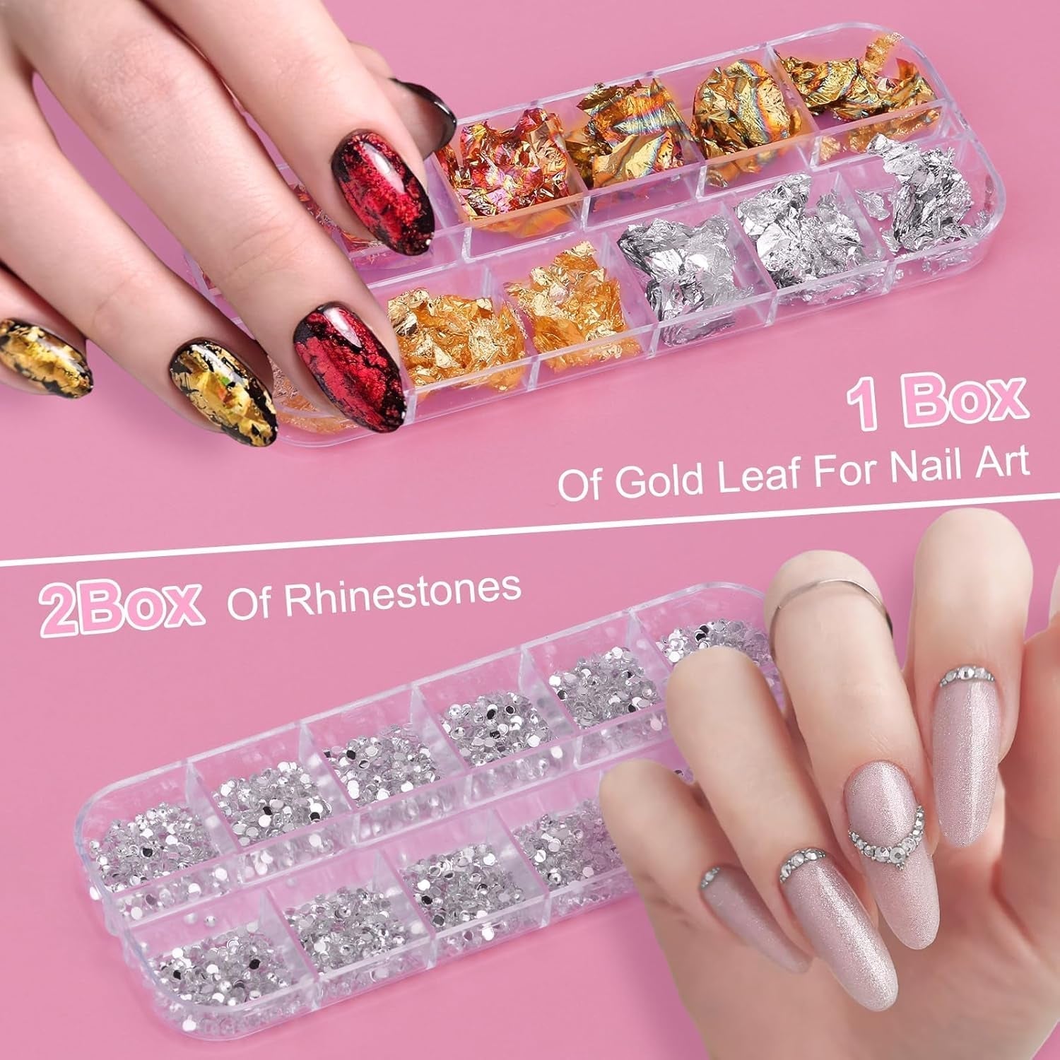 53 Blätter Nagelsticker, Nail Art Pinsel Und Dekorationen Set, 15 PCS Pinsel, 5 PCS Dotted Pen, Strasssteine, Blattgold Für Nagelkunst, Nagel Pailletten, Nagelkunstwerkzeuge Und Dekorationssets
