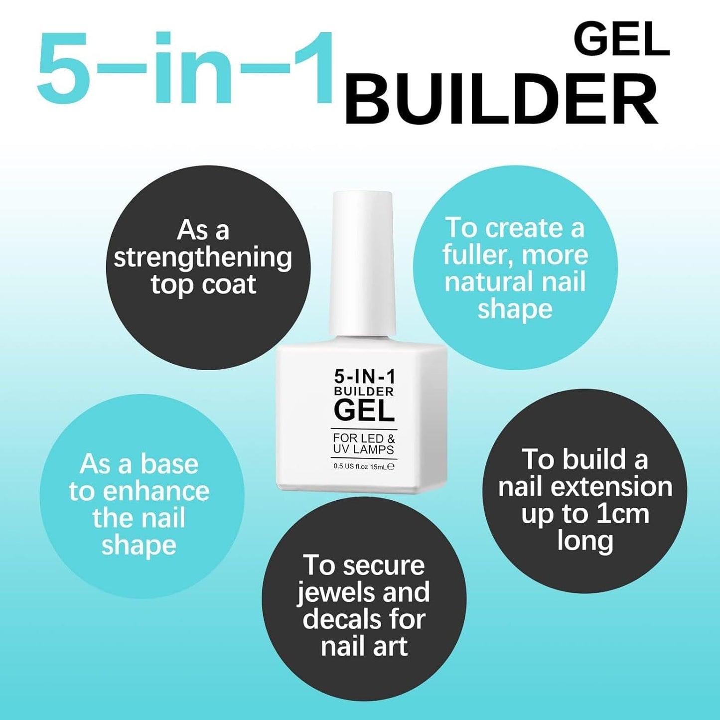 Builder 5 v 1 Builder Gel 15 ml, Nail Builder Gel, Nail Builder Gel, UV/LED prodlužovací lak na nehty, Prodlužování, Nail Art, Nálepky, Gel Nail Builder Gel (bílý)