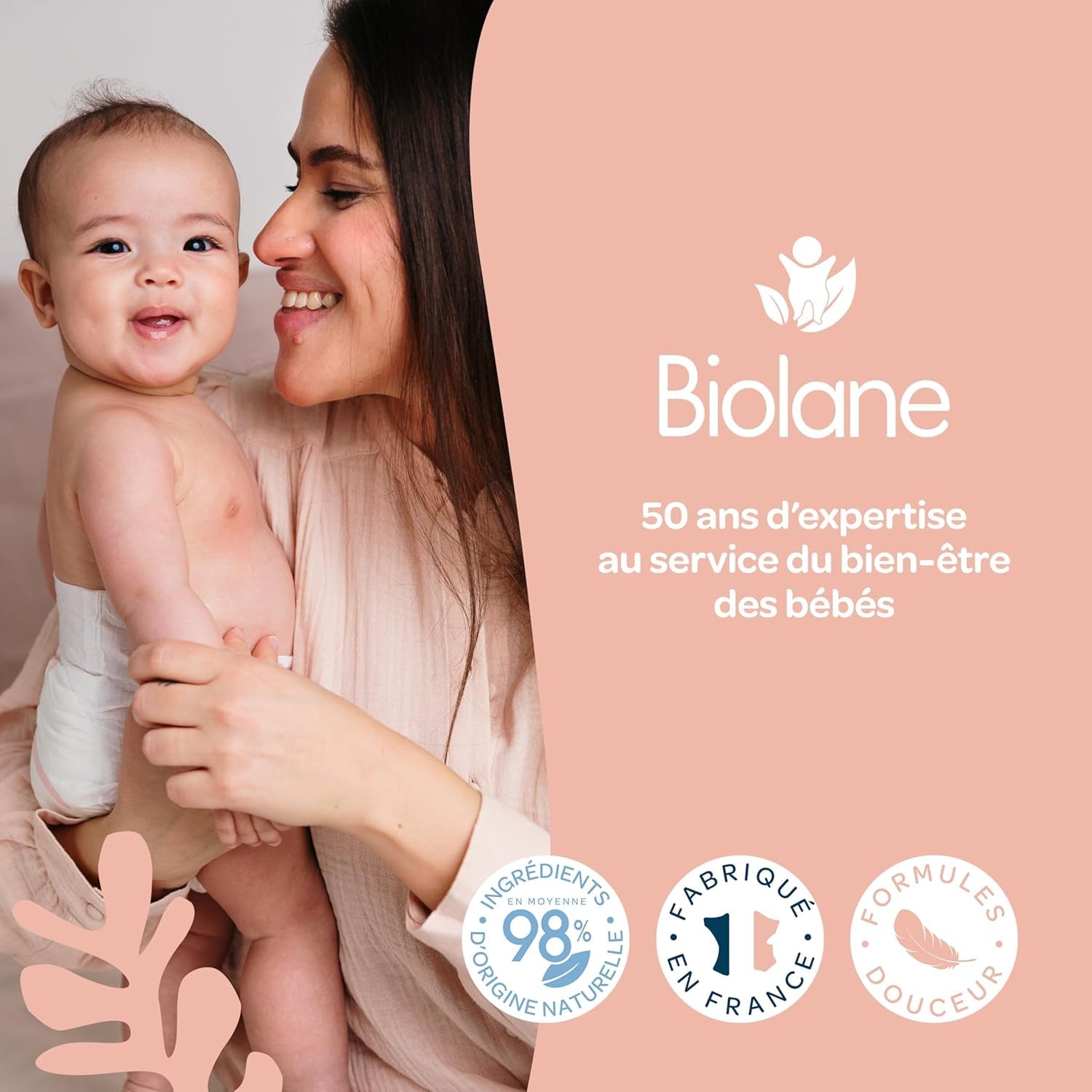 Vlhčené vložky BIOLANE 12 Maxi Squares - Miminka - 100% BIO - 720 Bavlna - pro citlivou pokožku - Přebalovací a toaletní potřeby - od narození - vyrobeno ve Francii