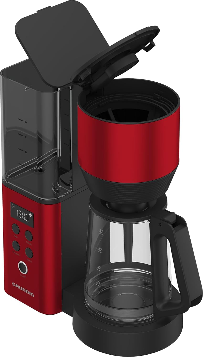 Digitální espresso kávovar s filtrem GRUNDIG KM8440, červený, 1000 W, 1,25 litru
