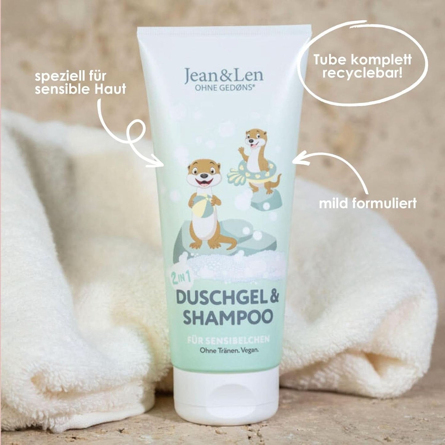 Jean & Len 2v1, Sprchový gel a šampon pro citlivé děti, 200 ml Sprcha a vana Naty Shop