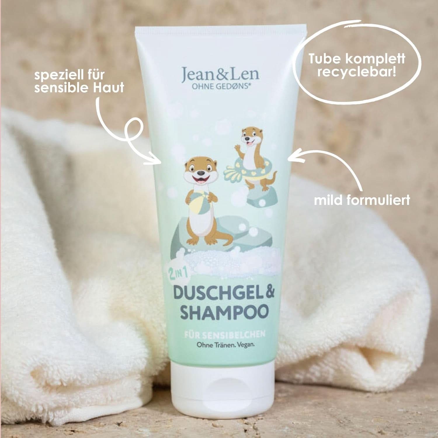 Jean & Len 2v1, Sprchový gel a šampon pro citlivé děti, 200 ml Sprcha a vana Naty Shop