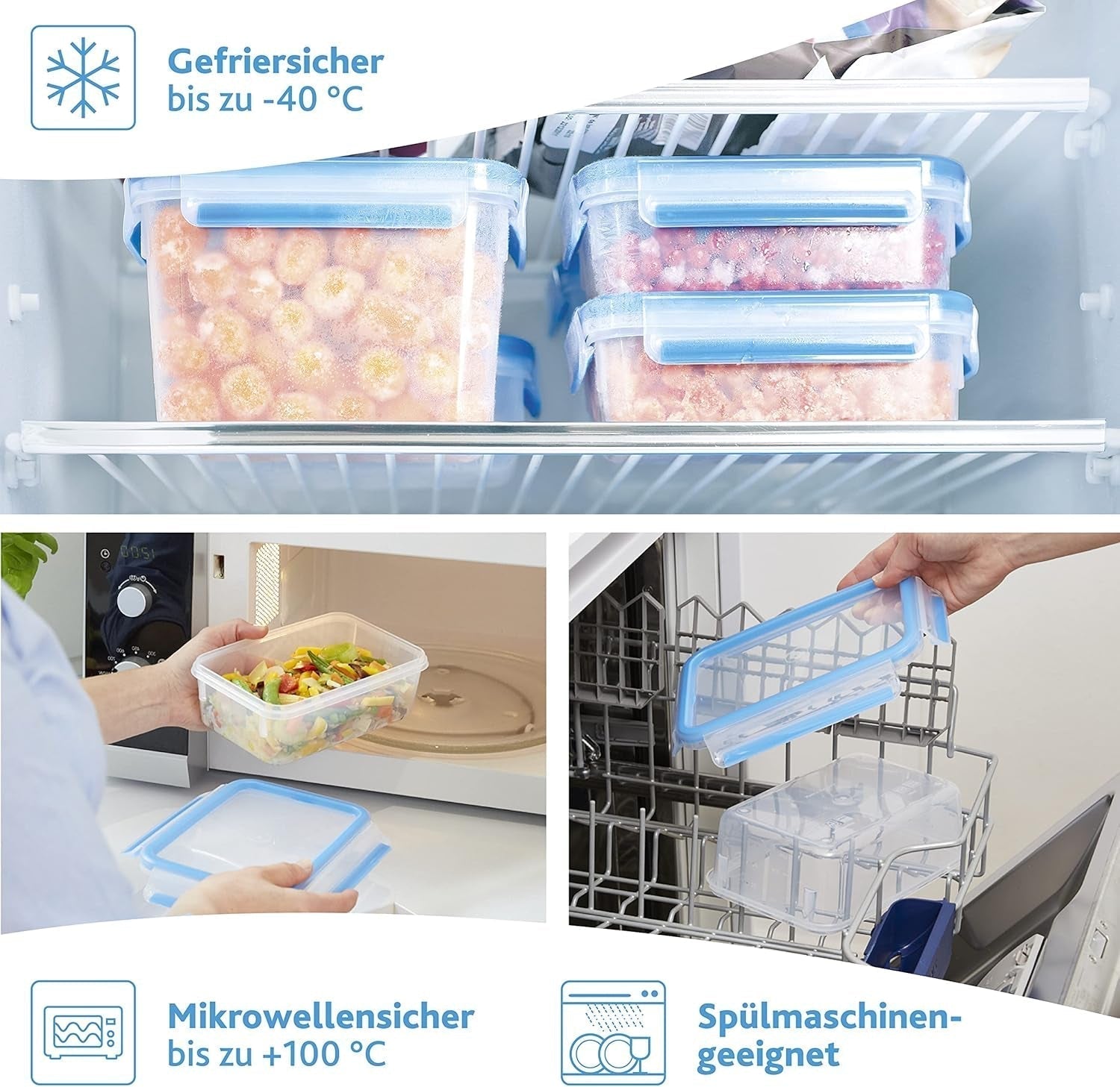 Emsa 515585 Food Clip & Close | 3dílná sada | plast | průhledná / zelená | 0,55 / 1 / 2,2 litru Naty Shop boxy na skladování potravin