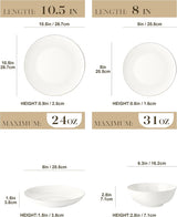 MALACASA Sada jídelního nádobí pro 4 osoby Bone China 16dílná sada nádobí Kulatý bílý se zlatým okrajem Kombinace Sada 4 talířů 4 dezertních talířů 4 talířů Suma a 4 misky na cereálie Řada NORI