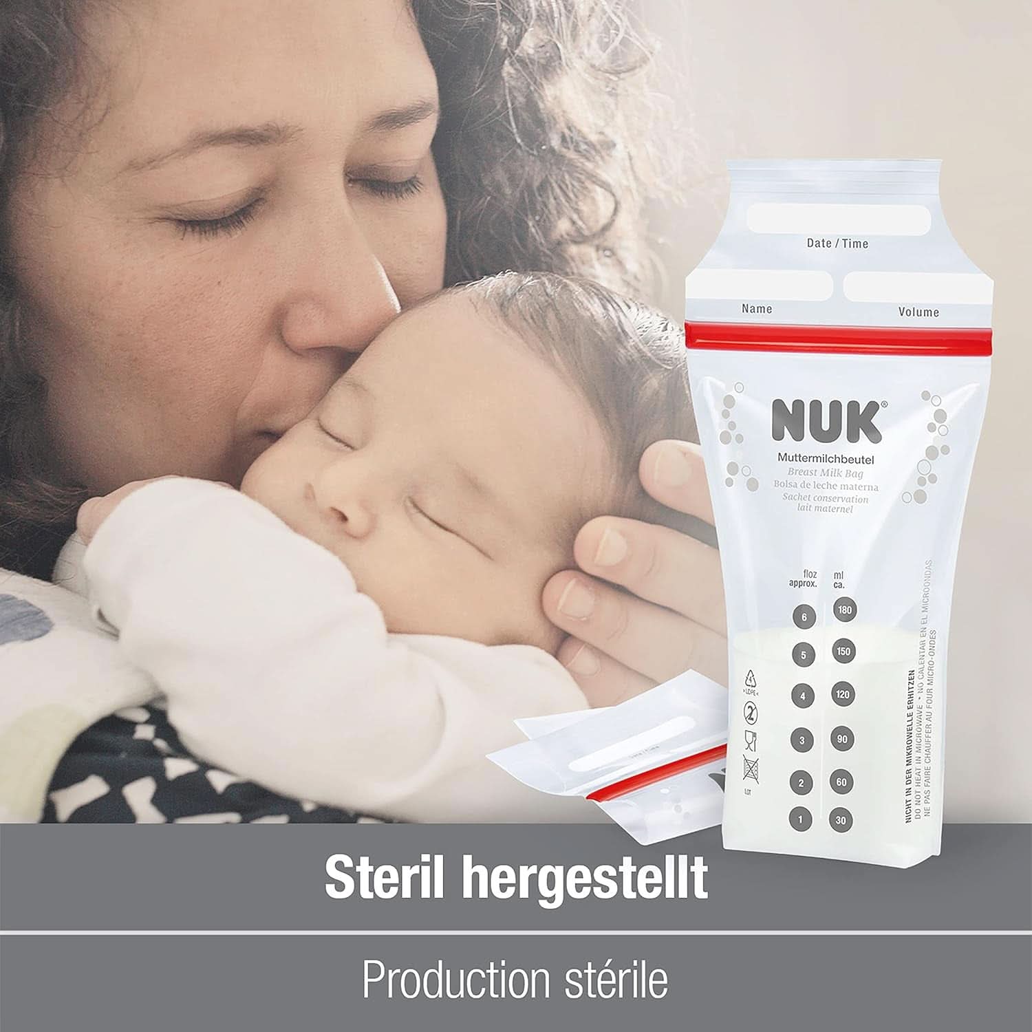 NUK sáčky na mateřské mléko, které šetří místo a lze je ihned použít, 180 ml, 25 ks, průhledné Příslušenství Potraviny a kojení Bebe Naty Shop