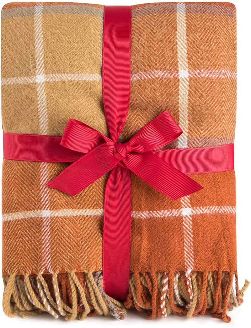G Lake Orange kostkovaná deka Throw Akryl Měkký oboustranný barevný přehoz s třásněmi Dárek pro vánoční dekorace 127 Cm Š X 170,2 Cm L-Dýně Oranžové Postele a deky G Lake