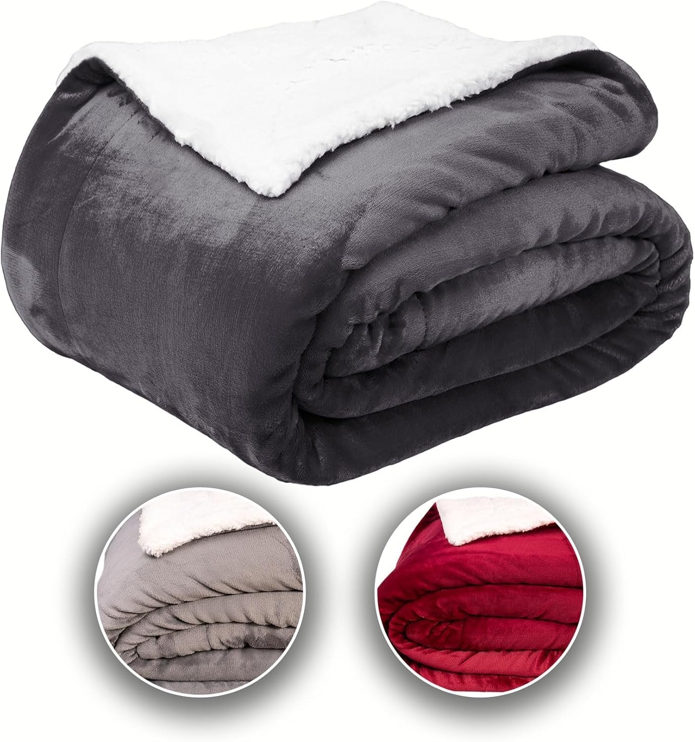 Komfortec pohodlná deka 150X200 Cm, Öko-Tex certifikovaná chlupatá fleecová deka, hřejivá sherpa deka na pohovku, silná deka na pohovku, vínová Postele a deky Besuche den Komfortec-Store Anthracite 150 X 200 Cm
