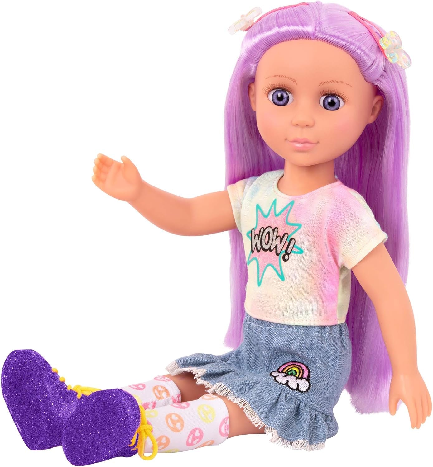 Glitter Girls - Luma - 36cm Kloubová panenka - Jedinečné fialové vlasy a fialové oči - Prodlužování vlasů, mašle, sponky a barevný outfit - 3 roky +