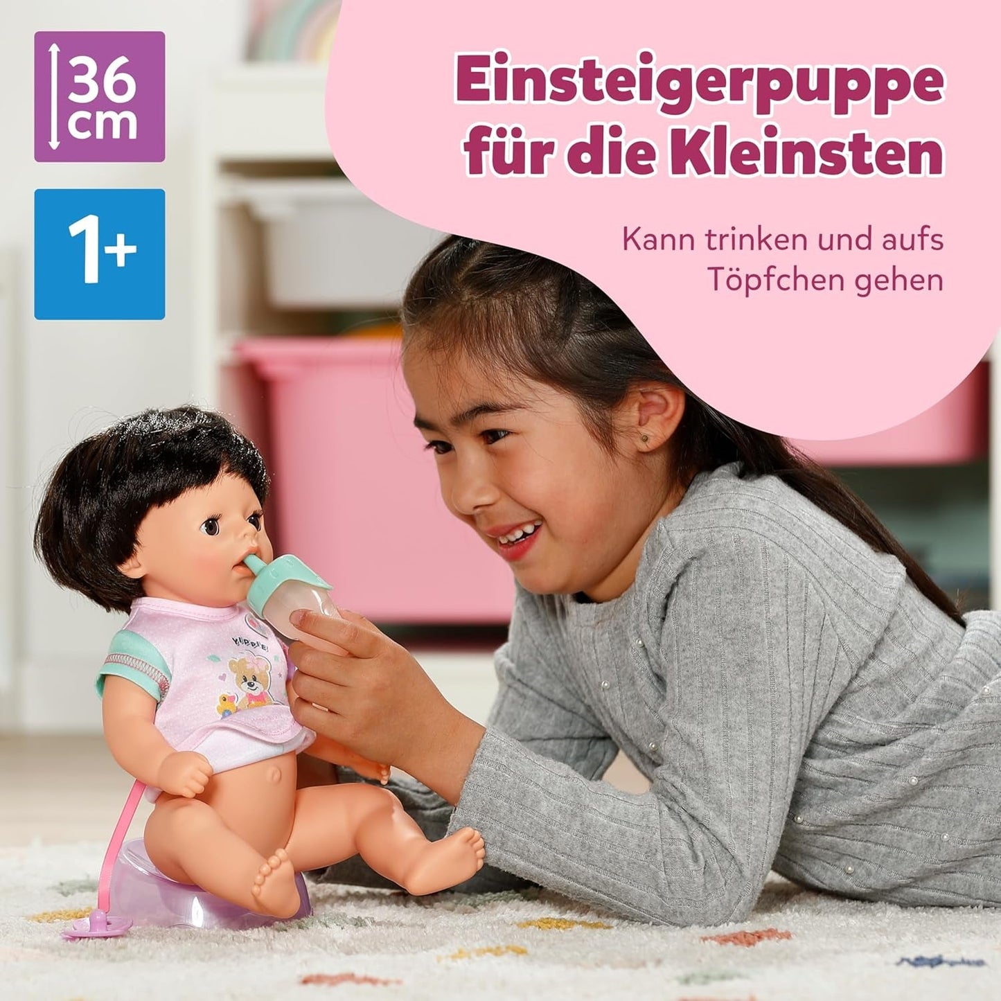 BABY Born Amy - 36 cm panenka - Dětská panenka se 7 funkcemi pro batolata od 1 roku - Funguje bez baterií - Včetně příslušenství a matrace