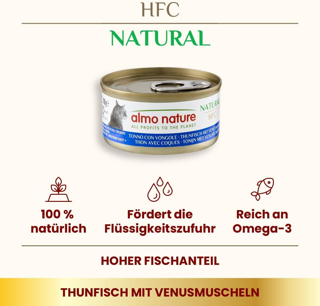Almo Nature HFC Natural mokré krmivo pro kočky - Tuňák se škeblemi, balení 24 ks (24 x 70 g)