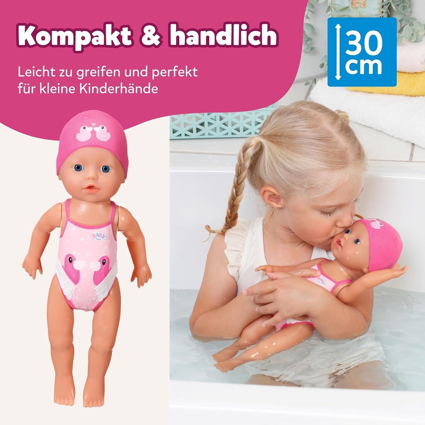 BABY Born My First Swimmer Girl - Panenka 30 cm - Panenka do vany s otočným mechanismem, Vodotěsná - Funguje bez baterií - Vhodné pro děti od 1 roku