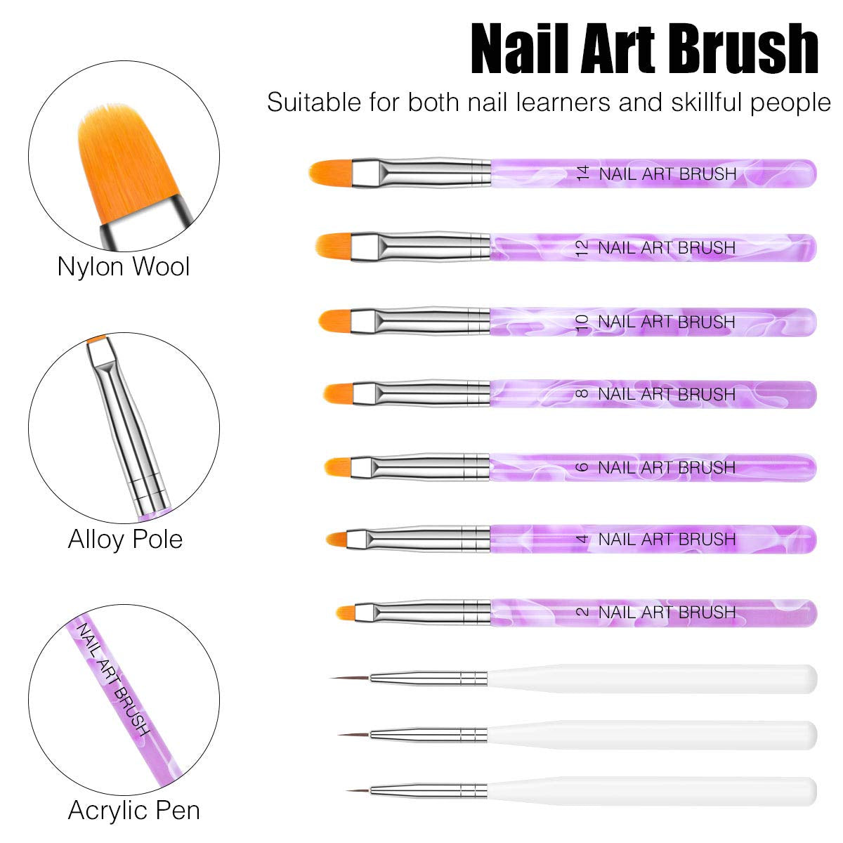 Set Pinsel Pinsel, 10-ti teilig Gelnägel Pinsel Nagellackstift Acrylpinsel Für UV Gel Nägel Acrylfingernägel Nailart Maniküre Nageldesign Zubehör