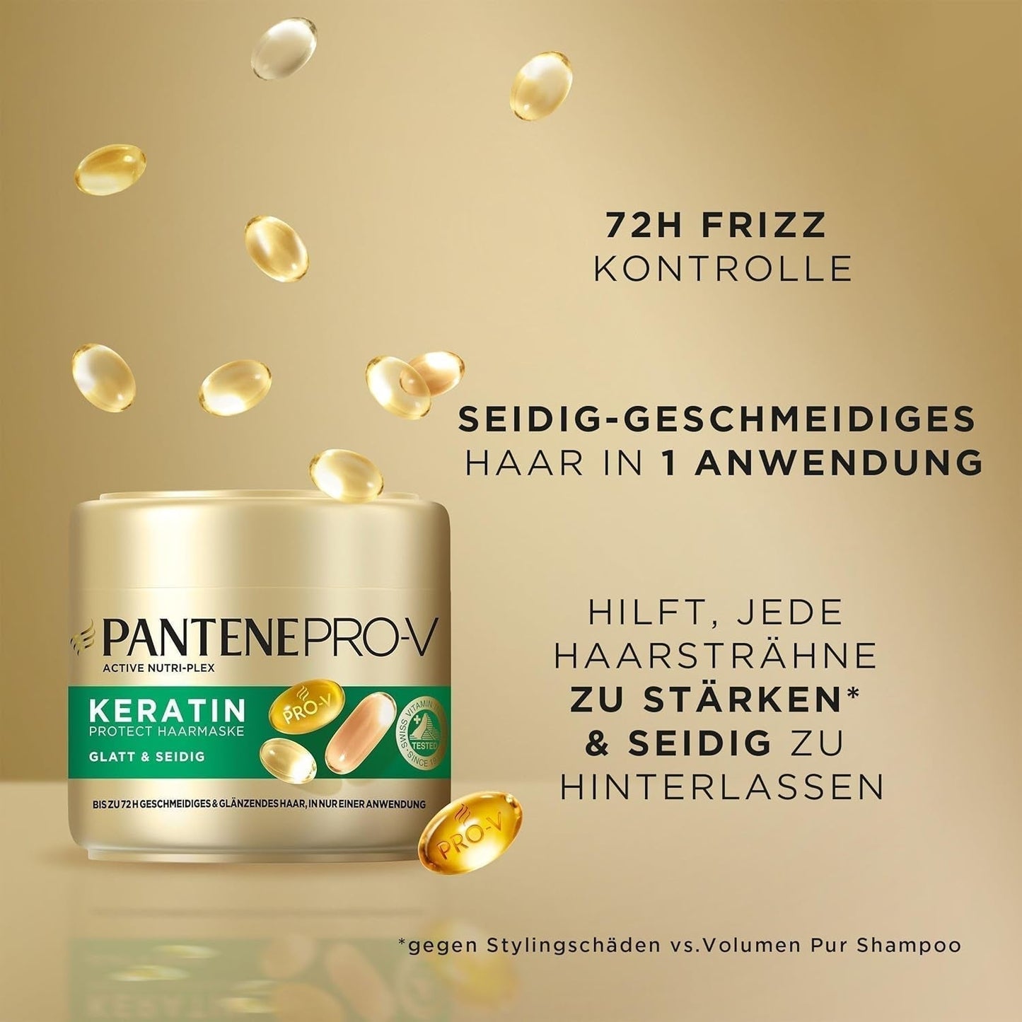 Pantene Pro-V Smooth & Silky Keratin Protect Hair Mask 500 ml pro kudrnaté a suché vlasy, až 72 hodin hladkých a lesklých vlasů v jedné aplikaci, se složením Pro-V a maskou na vlasy Active Nutri-Plex Naty Shop