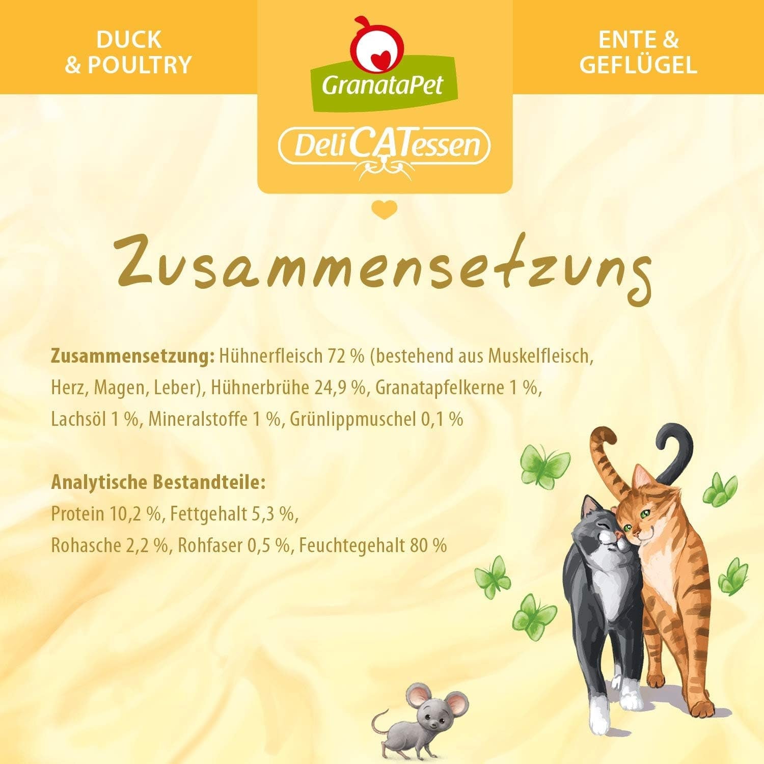 GranataPet DeliCatessen Kuřecí PUR, Nassfutter für Katzen, Futter ohne Getreide & ohne Zuckerzusätze, Katzenfutter mit hohem Fleischanteil & vysoce kvalitní oleje, 6 x 400 g