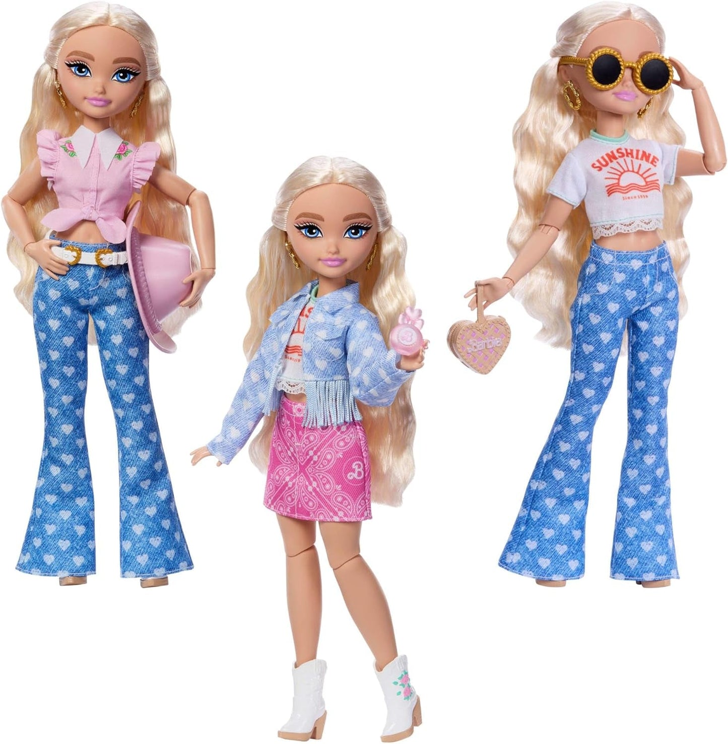 Sada Barbie Dream Besties Festival Looks s panenkou Barbie Malibu s dlouhými blond vlasy pro styling a více než 10 odnímatelnými oděvy a doplňky, JGH87