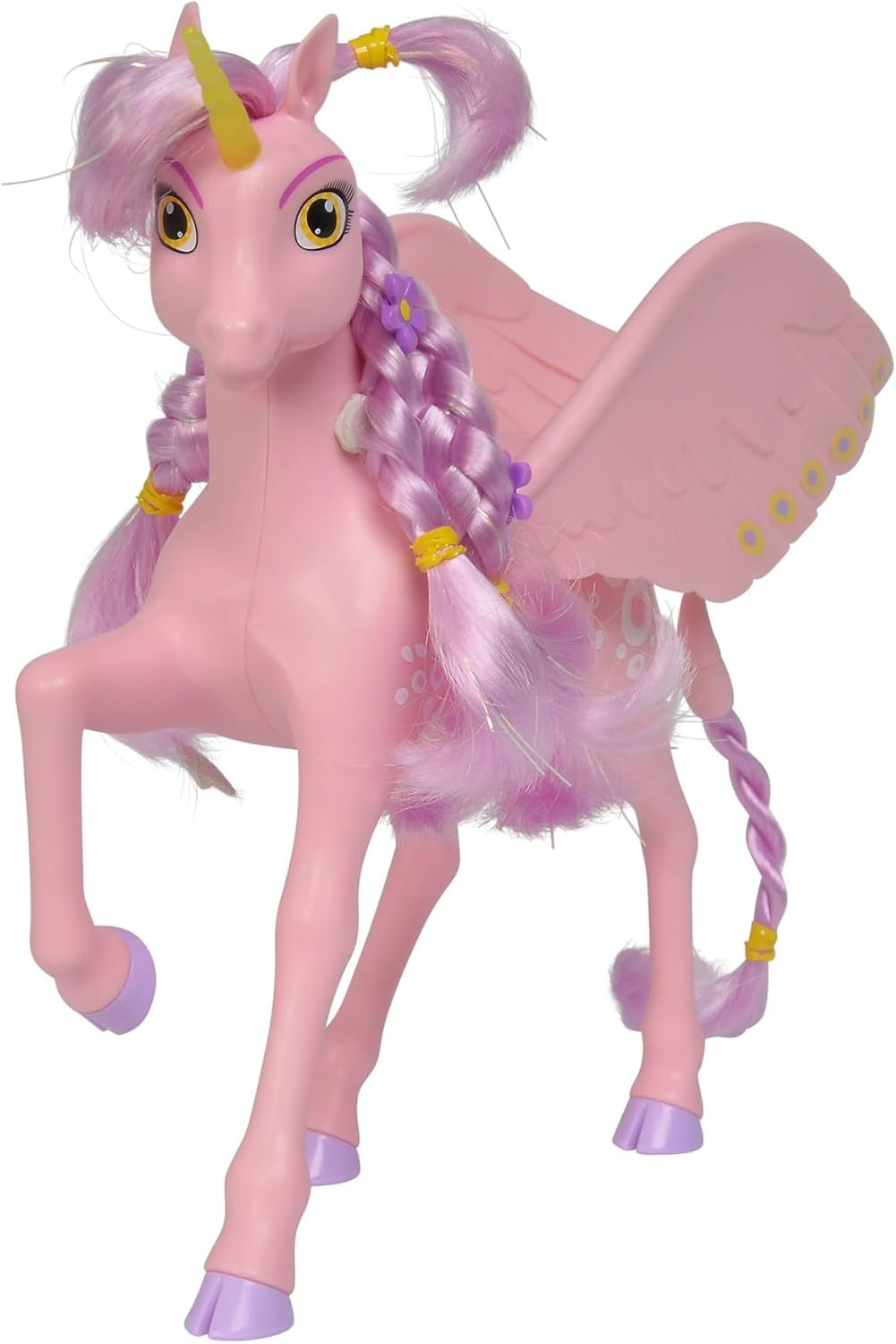 Simba 109480092 - Mia and Me Unicorn Kyara, s pohyblivými křídly, sponkami do vlasů a stylingovým kartáčem, 20 cm, věk 3+, růžová