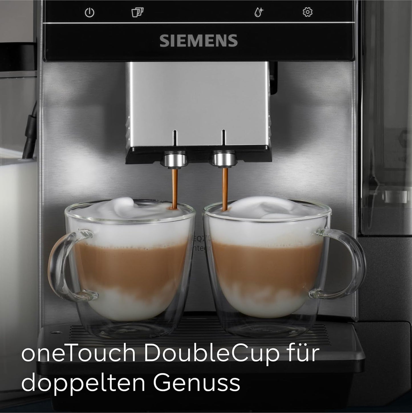 Siemens EQ700 plně automatický kávovar na espresso, velká barevná TFT obrazovka, 36 teplých a studených nápojů, studené vaření, funkce 2 šálků, ovládání aplikací, automatický čisticí systém, černá nerezová ocel, TQ717D03