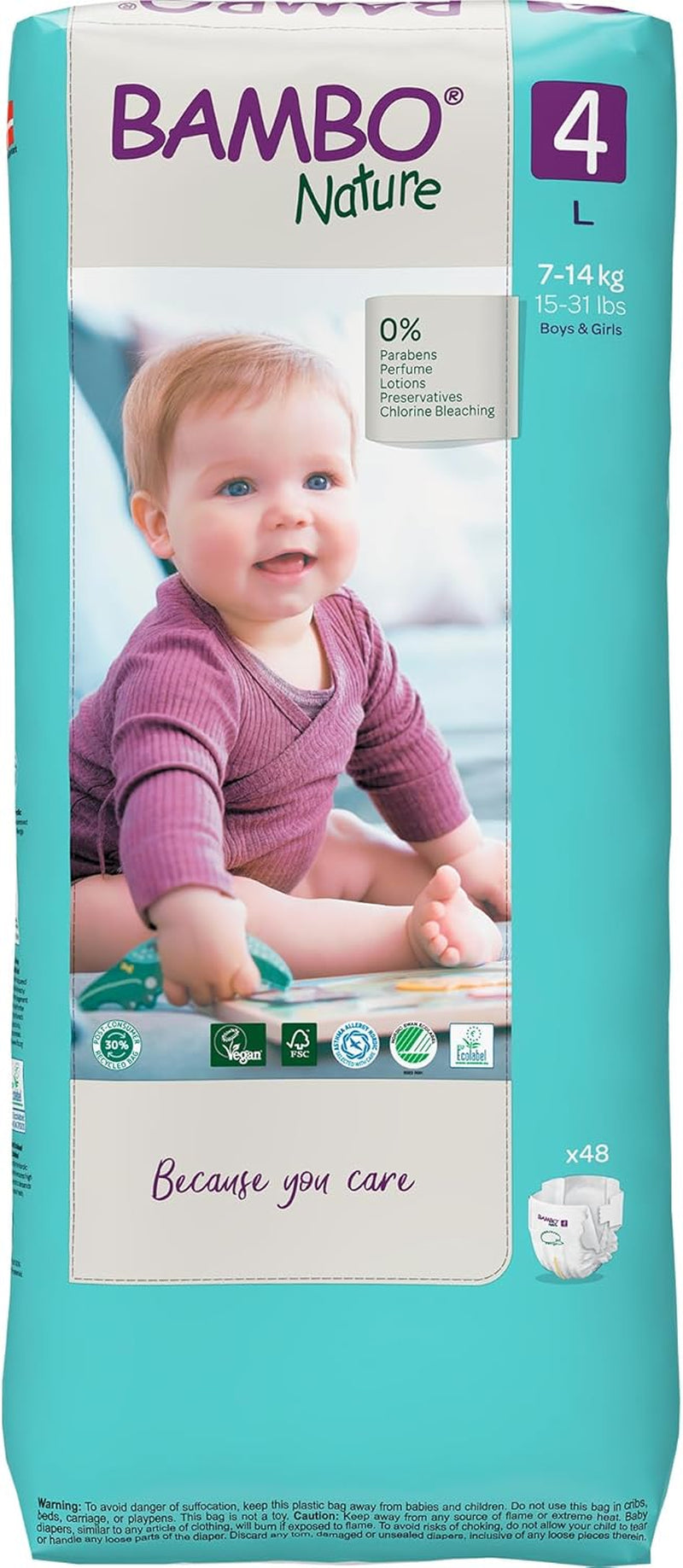 Dětské plenky Bambo Nature, velikost 4 (7-14 kg) - 48 kusů. Prémiové plenky s vylepšenou ochranou proti protečení | Maximální pohodlí a svoboda pro aktivní děti | Dermatologicky testované plenky