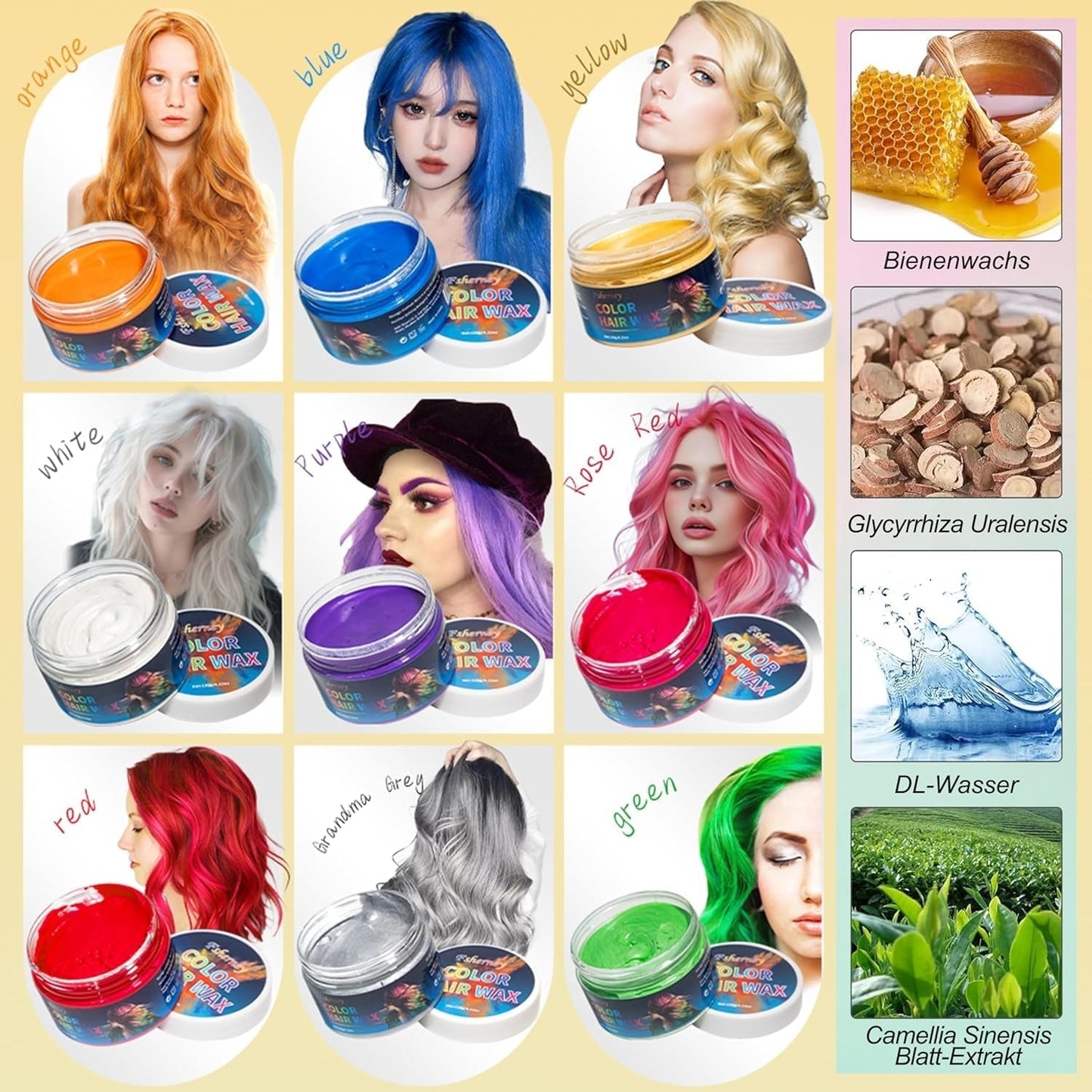 Temporary Green Hair Dye – Vosk pro barvení vlasů, Tón vlasů pro muže Ženy, Přírodní vlasová pomáda, Vosk pro barvení vlasů Crazy Party (4,23 oz, Zelený) Naty Shop Hair Dye