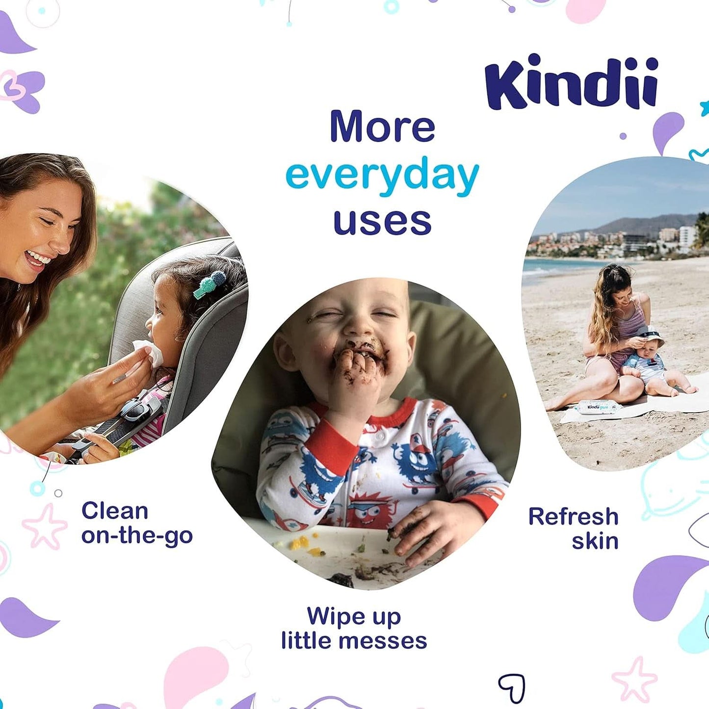 Kindii Feuchttücher Für Babies Und Kinder Čistá voda 99% - 99%Ige Zusammenzeit Auf Wasserbasis - Allantoin - Unparfümiert - Dermatologisch Getestet - Für Empfindliche Haut - 720 Stück - 12X60 Stück Naty Shop