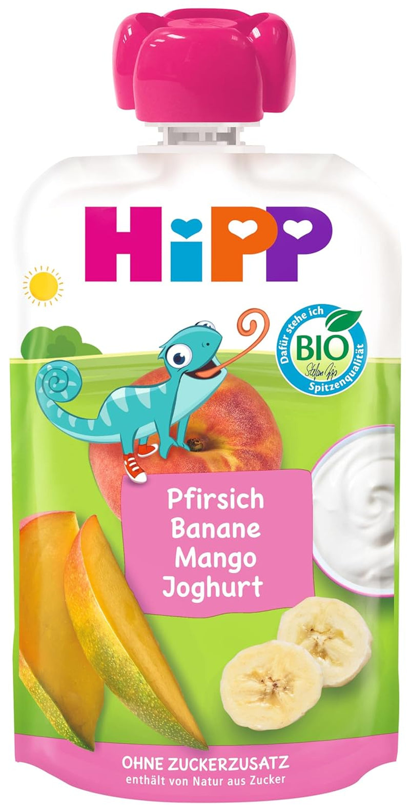 HiPP Peaches Banány Mango s jogurtem, stlačitelný sáček od 1 roku, 8 x 100 g