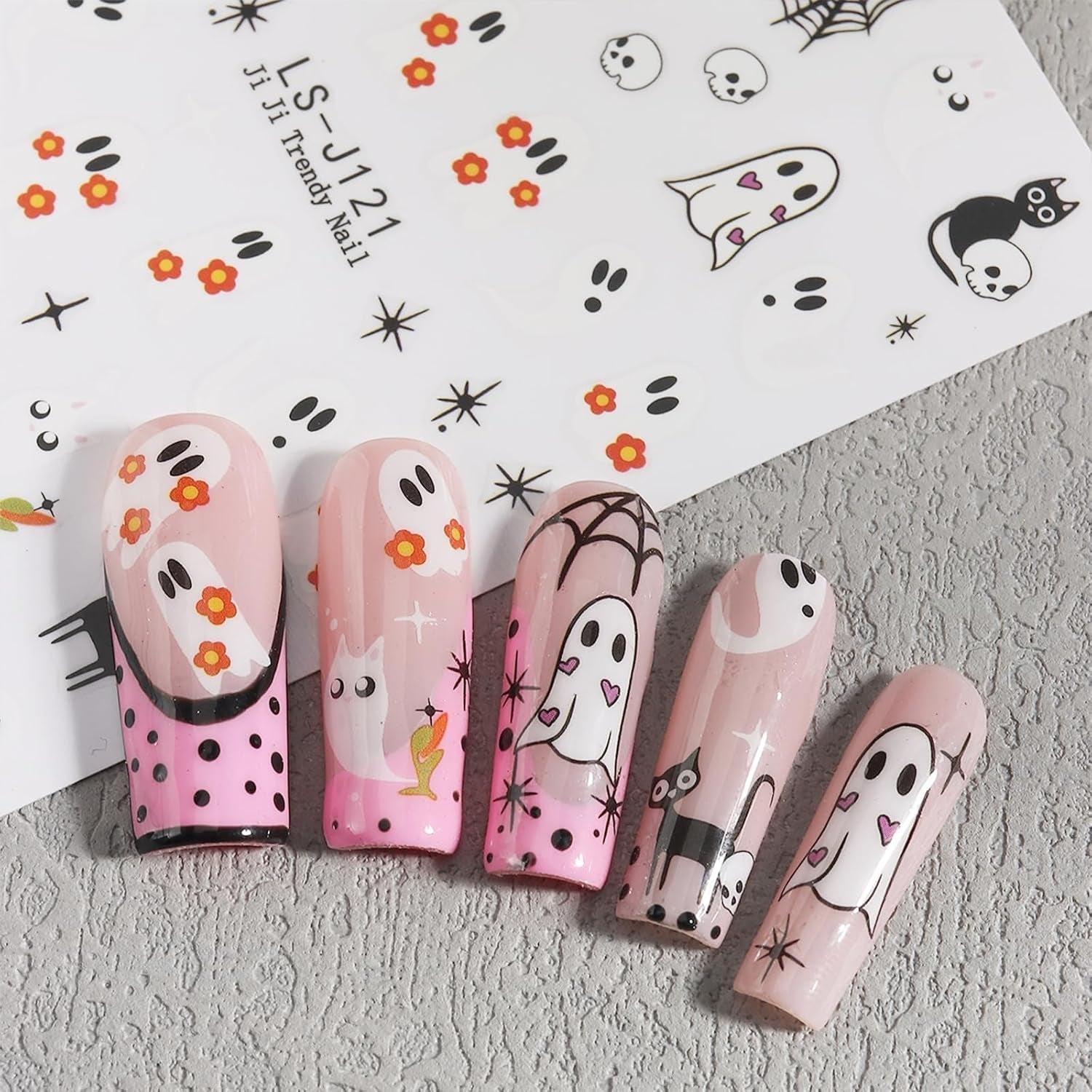 JMEOWIO Nálepka na nehty Halloween Süßer Geist 9 Blatt Nálepka na nehty Selbtklebend Nagelaufkleber Dekoration Nageldesign Zubehör