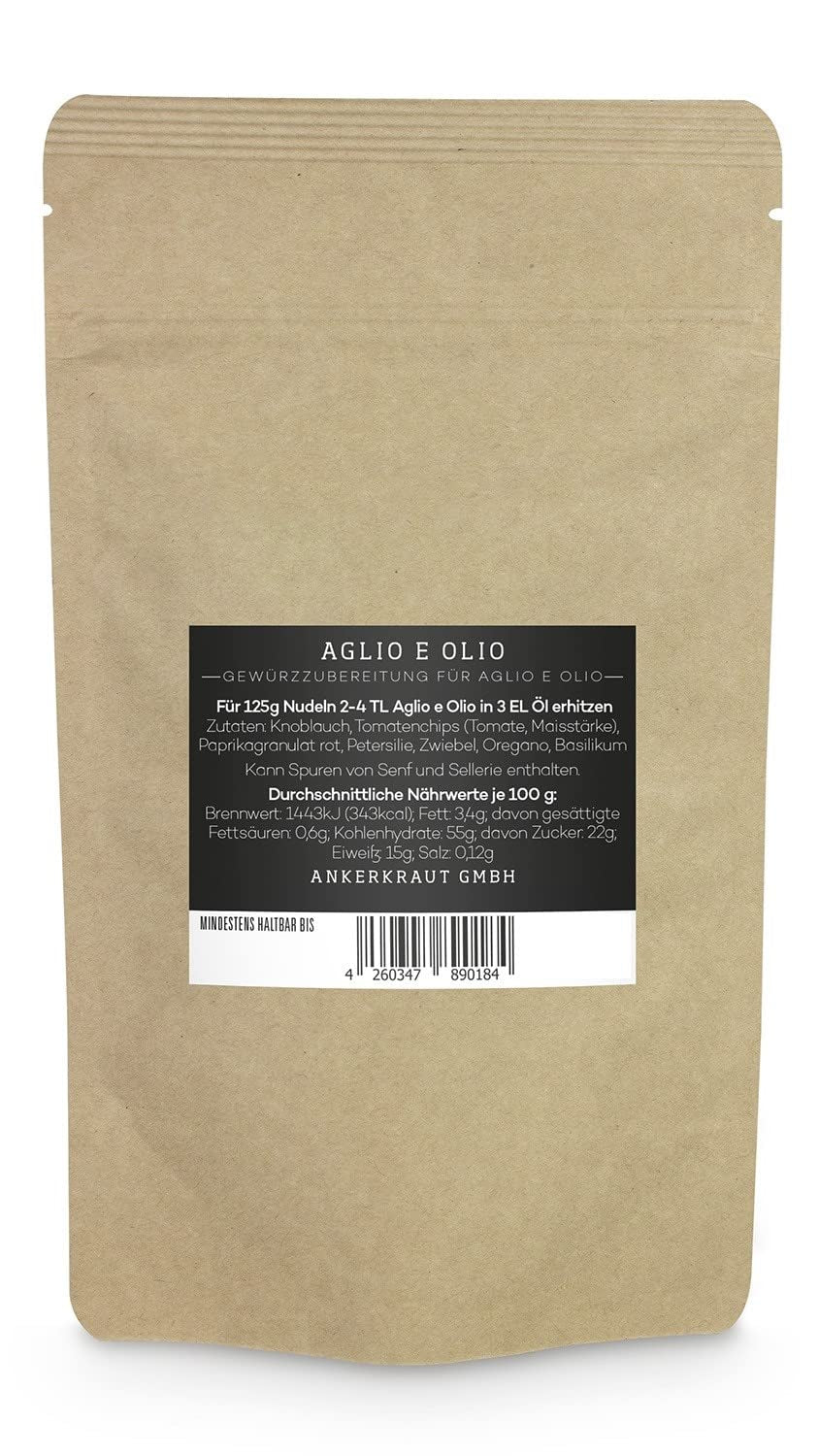 Ankerkraut Aglio e Olio, italský Gewürzmischung pro těstoviny a klasické špagety-nudle, 120 g v aromatickém sáčku