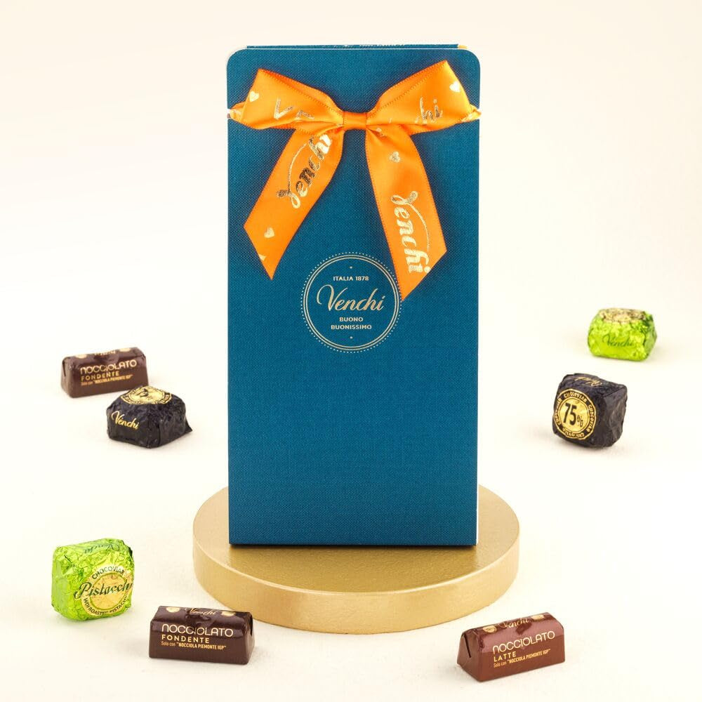 Venchi – Murrine Collection – Dárková kazeta s různými pralinkami Chocoviar a čokoládovými tabletami, 403 g – S lískovými oříšky CHZO Piemont – Tip na dárek – Bez lepku
