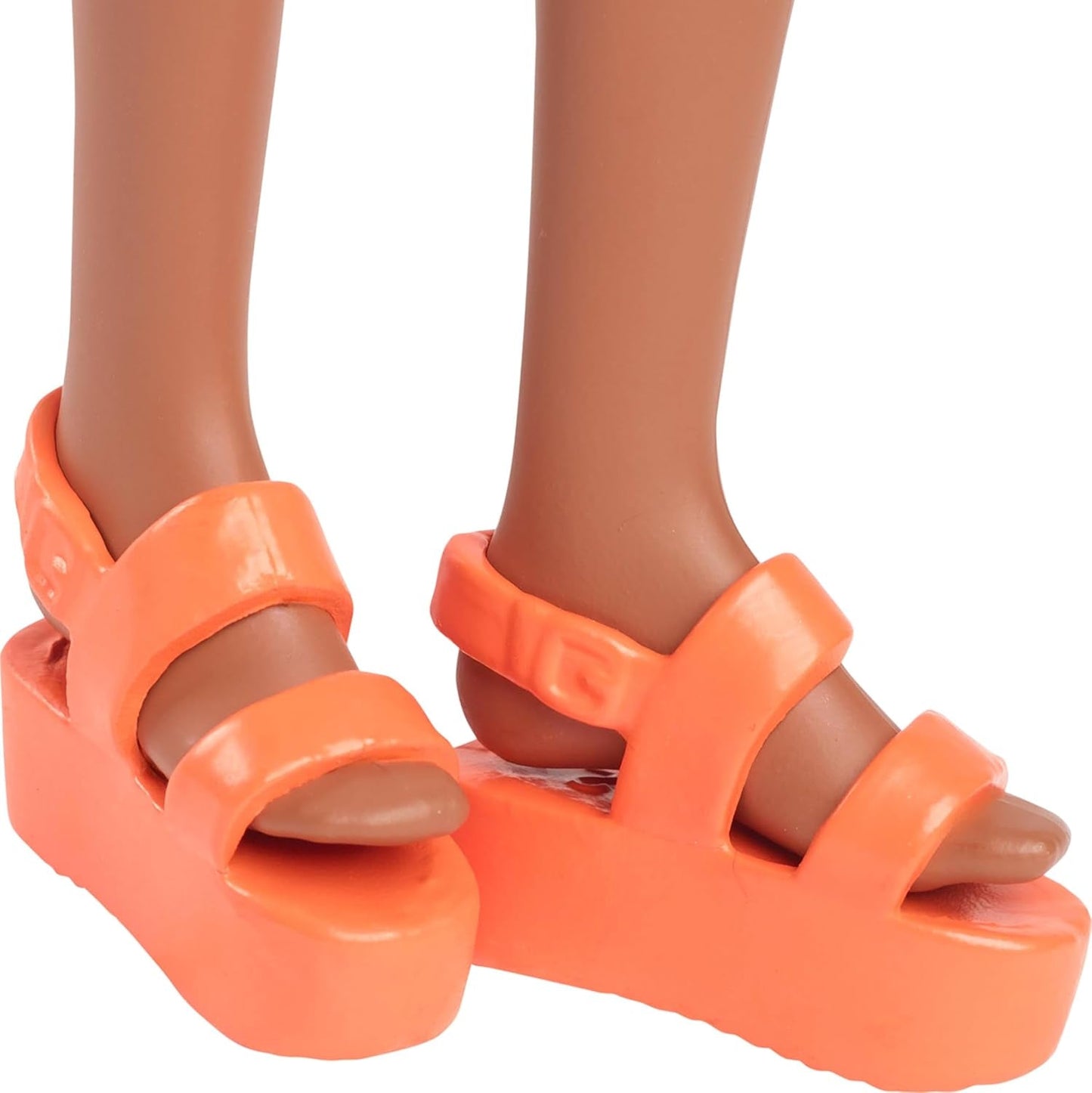 Panenka Barbie Fashionistas č. 233 s černými vlasy, oranžové kostkované midi šaty s růžovými květy, náhrdelník a sandály, HYT91