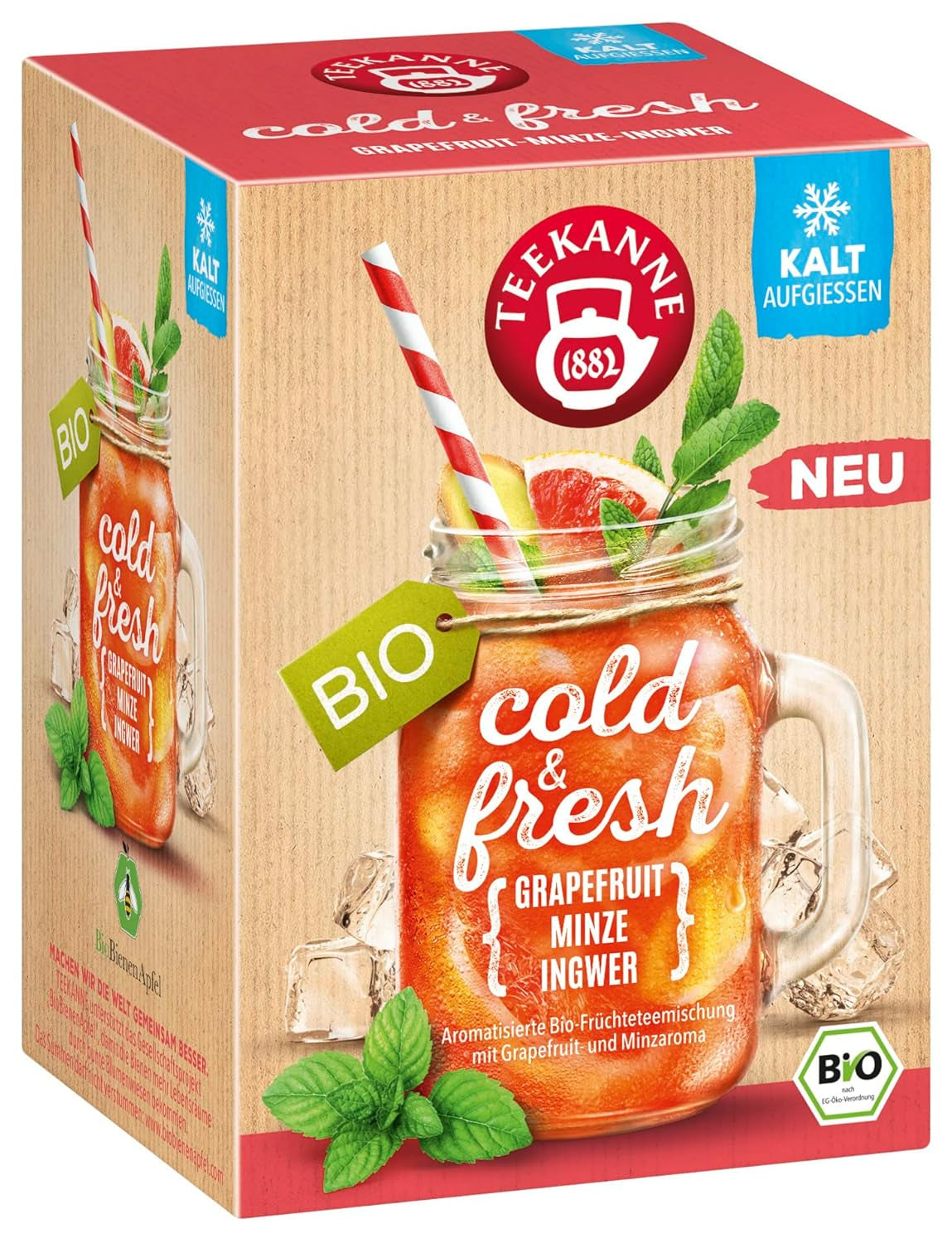Teekanne Cold & Fresh BIO 4Er Mix - S novými odrůdami citron-máta, broskev-maracuja, pomeranč-rozmarýn, grapefruit-máta-zázvor (4 X 45G)
