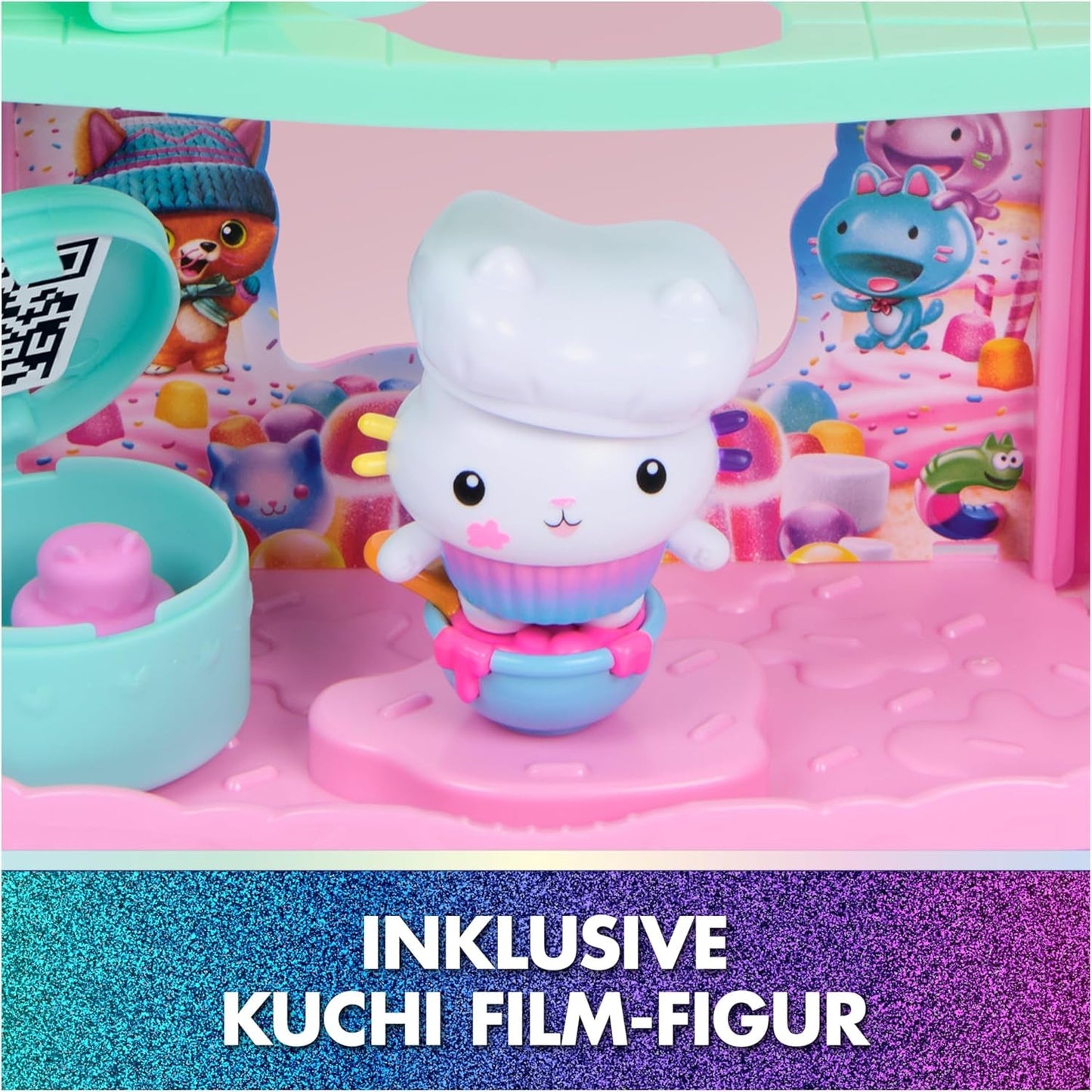 DREAMWORKS DOMEČEK PRO PANENKY GABBY: FILM – portálová místnost Kuchiho cukrem posypaná kuchyň s figurkou a doplňky, pro děti od 3 let