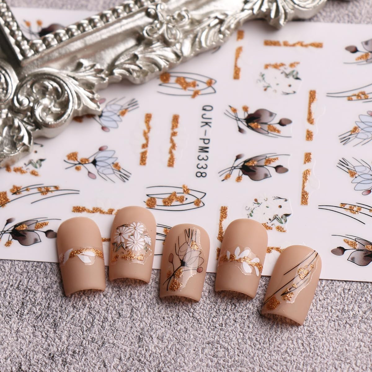 JMEOWIO Nálepka na nehty Blumen Glitzer 9 Blatt Nálepka na nehty Selbtklebend Nagelaufkleber Frühling Letní Blumen Dekoration Nageldesign Zubehör